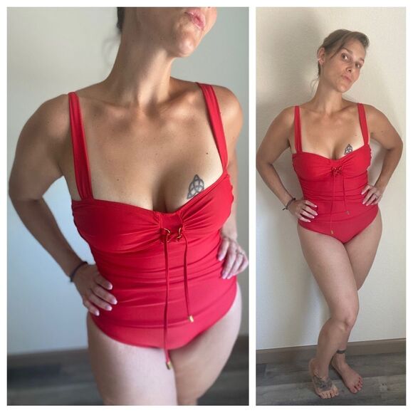 Bleu Rod Beattie Swimsuit Red Tie Front 6 One Piece - Picture 3 of 11